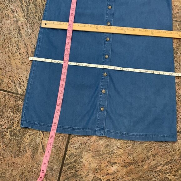 Marsh Landing 💯 Cotton Medium Short Sleeve Midi Button Front Blue Denim Dress - Picture 9 of 9